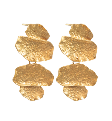 Aretes Doble Alga Plana Dorada